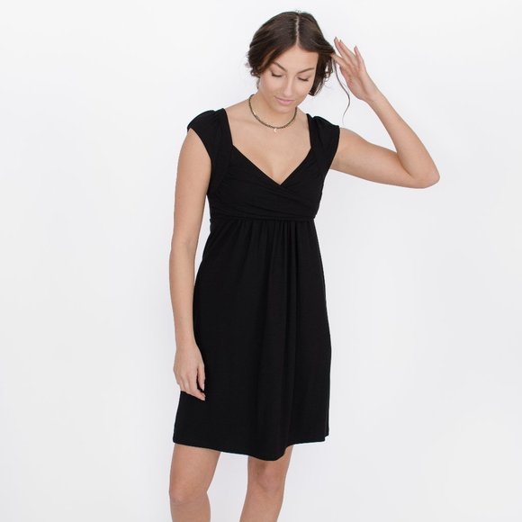 Dark bamboo rayon dress knee length cap sleeves - Picture 1 of 3